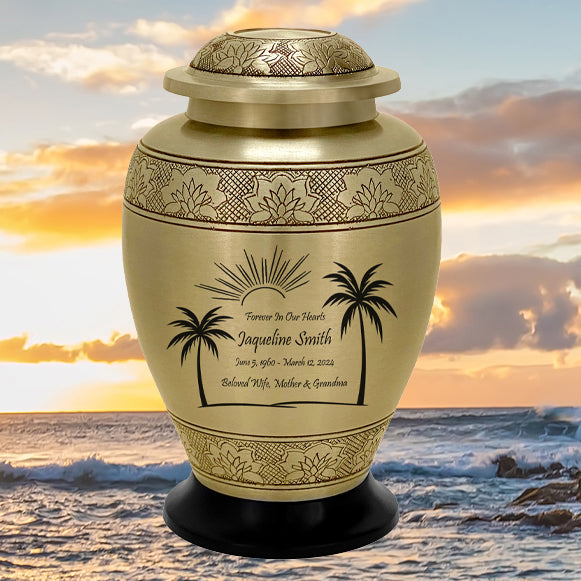 Golden Palm Trees Adult Cremation Urn - Pro Diamond Engraving