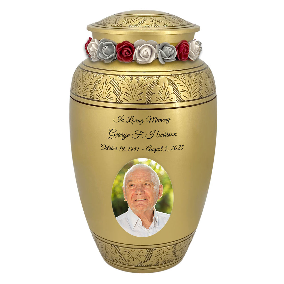 Golden Wings Photo Cremation Adult Urn - Tribute Wreath™ - Pro Personalization - Burial Vault Option