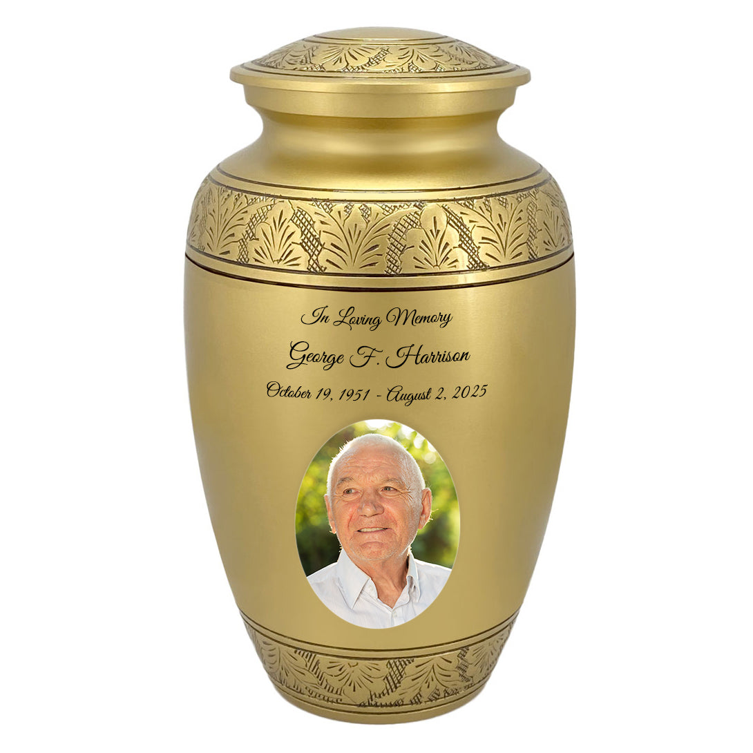 Golden Wings Photo Cremation Adult Urn - Tribute Wreath™ - Pro Personalization - Burial Vault Option