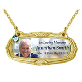 Photo Gold Medallion Urn Name Plates - Birth & Passing Stone Option