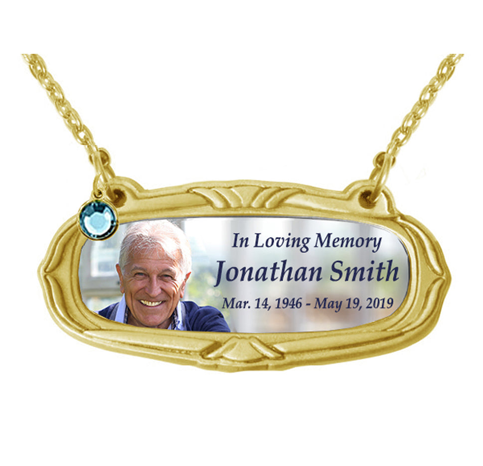 Photo Gold Medallion Urn Name Plates - Birth & Passing Stone Option