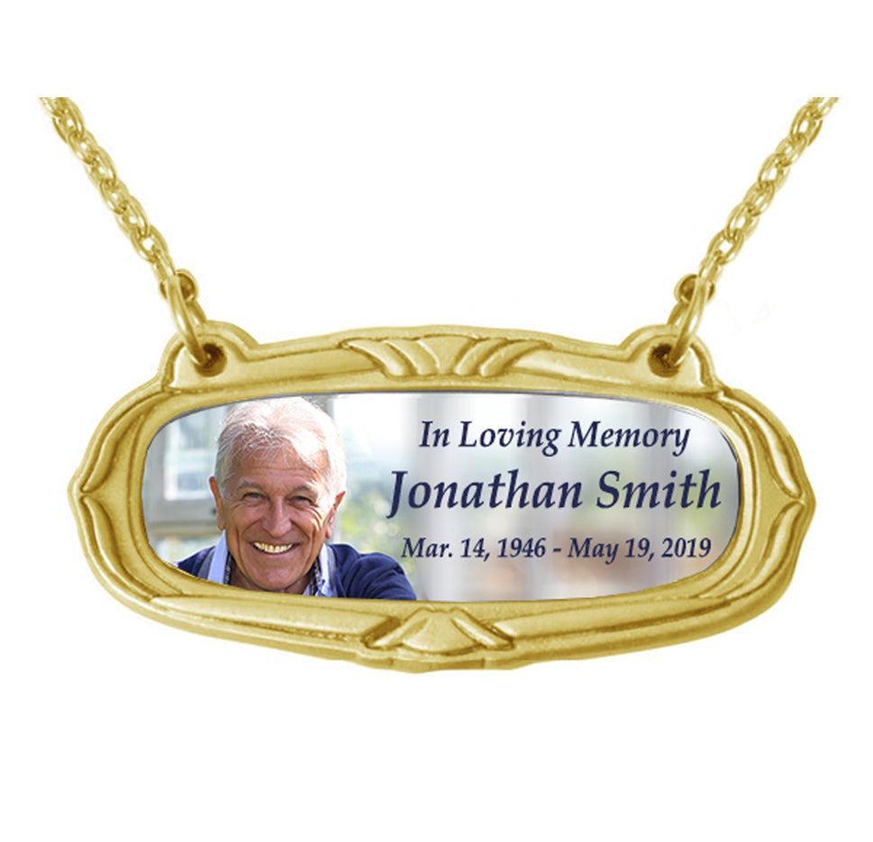 Photo Gold Medallion Urn Name Plates - Birth & Passing Stone Option
