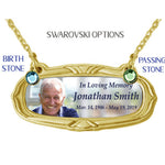 Photo Gold Medallion Urn Name Plates - Birth & Passing Stone Option