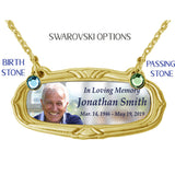 Photo Gold Medallion Urn Name Plates - Birth & Passing Stone Option