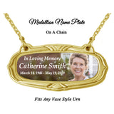 Photo Gold Medallion Urn Name Plates - Birth & Passing Stone Option