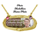 Photo Gold Medallion Urn Name Plates - Birth & Passing Stone Option