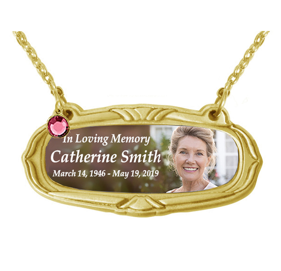 Photo Gold Medallion Urn Name Plates - Birth & Passing Stone Option