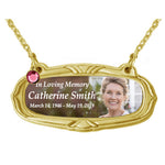 Photo Gold Medallion Urn Name Plates - Birth & Passing Stone Option