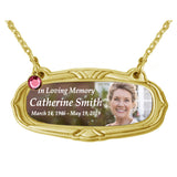 Photo Gold Medallion Urn Name Plates - Birth & Passing Stone Option