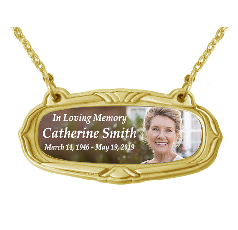 Photo Gold Medallion Urn Name Plates - Birth & Passing Stone Option