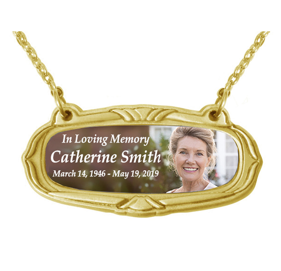 Photo Gold Medallion Urn Name Plates - Birth & Passing Stone Option