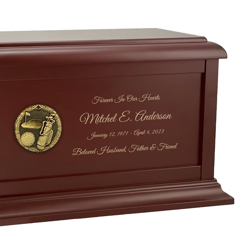 Golf Club Medallion Wood Cremation Urn