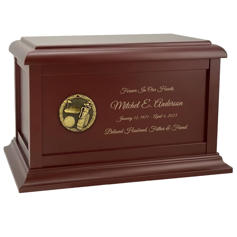 Golf Club Medallion Wood Cremation Urn