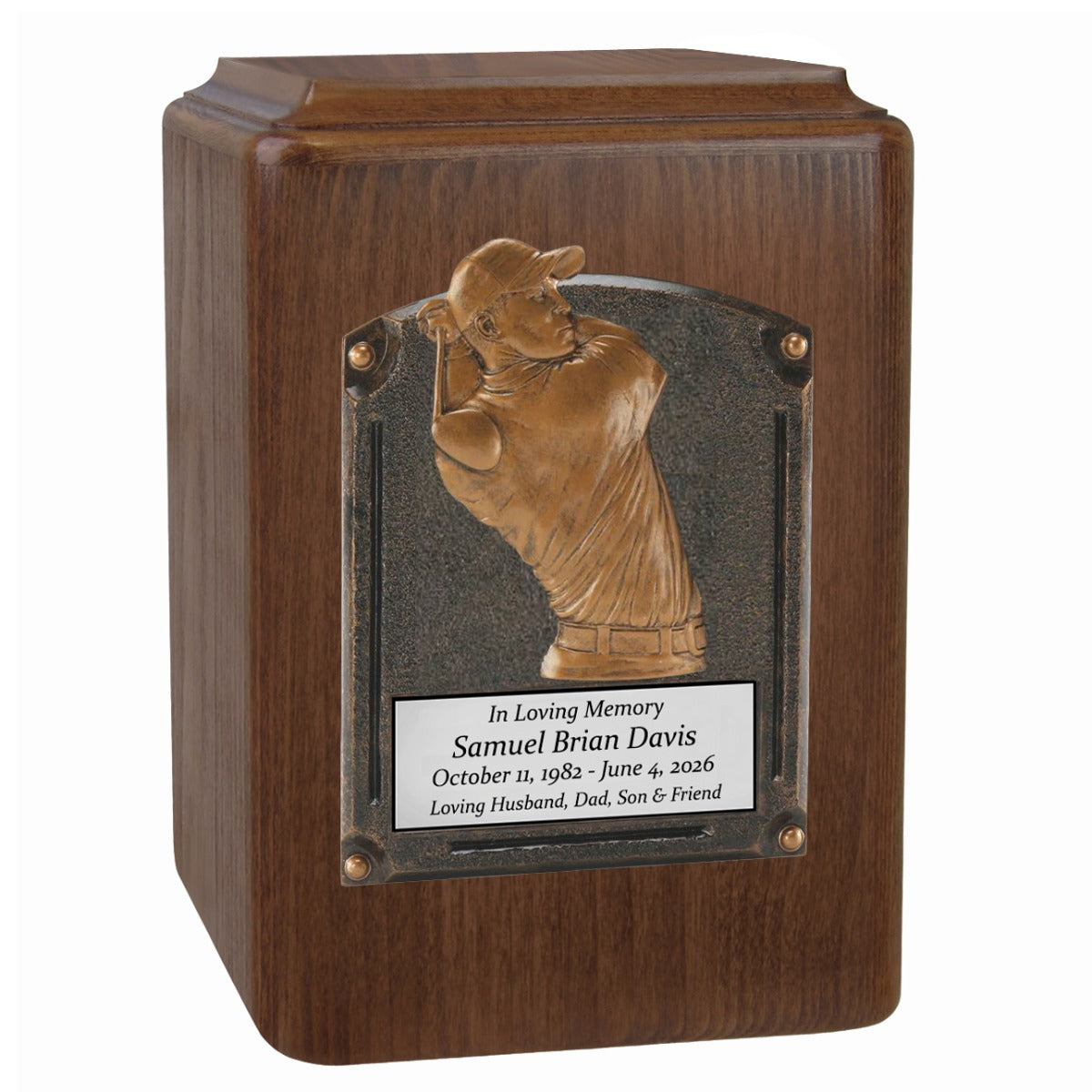 Major Sports & Fire Fighter Plaque Adult Wood Cremation Urns - Free Engraving