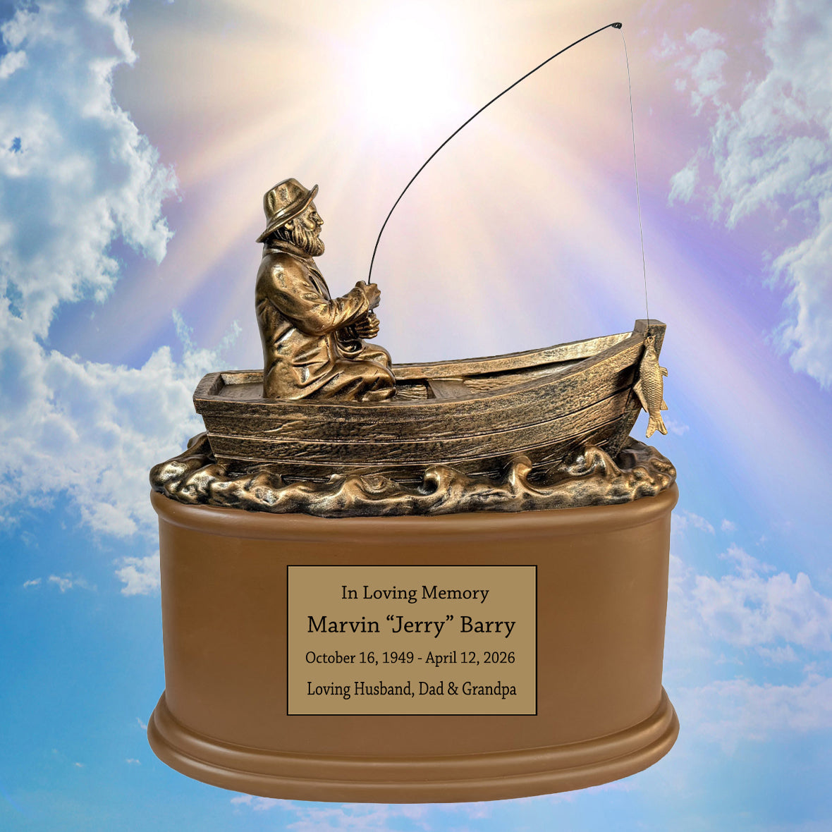Gone Fishing Cremation Adult Fisherman Urn - Free Engraved Plate