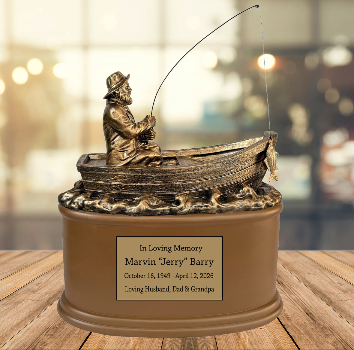 Gone Fishing Cremation Adult Fisherman Urn - Free Engraved Plate