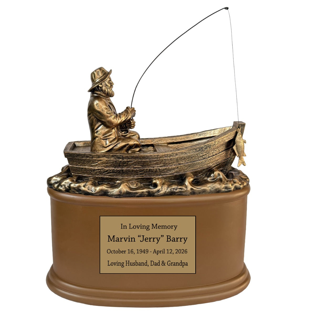 Gone Fishing Cremation Urn - Free Engraved Plate