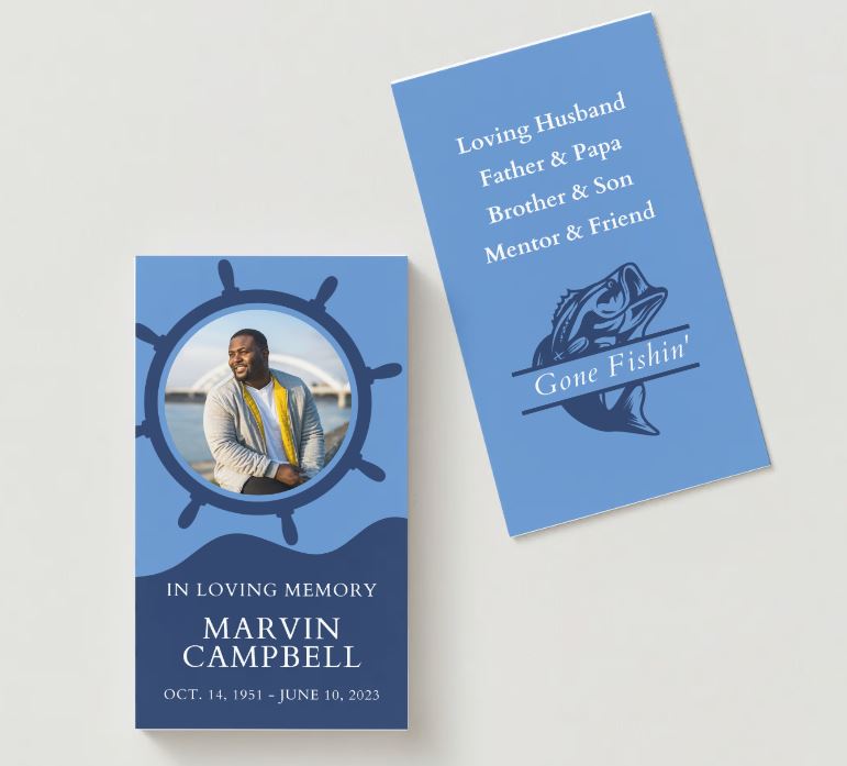 Gone Fishing Photo Memorial Cards - Funeral  Cards - Celebration of Life Cards