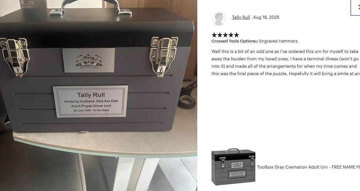 Toolbox Gray Adult Cremation Urn - Free Crossed Wrenches or Hammers Plate