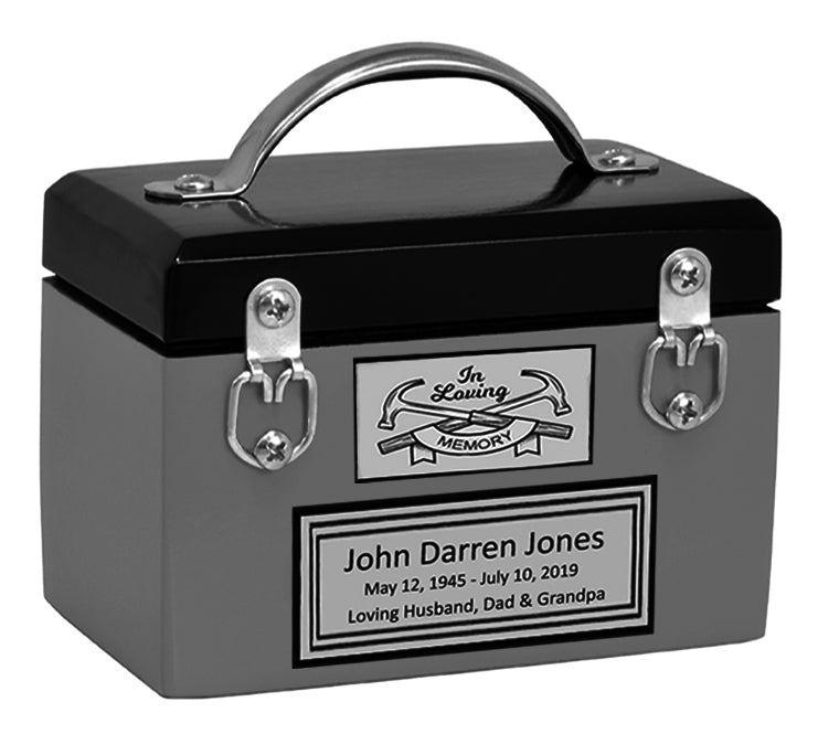 Toolbox Gray Keepsake Urn -  Free Crossed Wrenches or Hammers Plate 