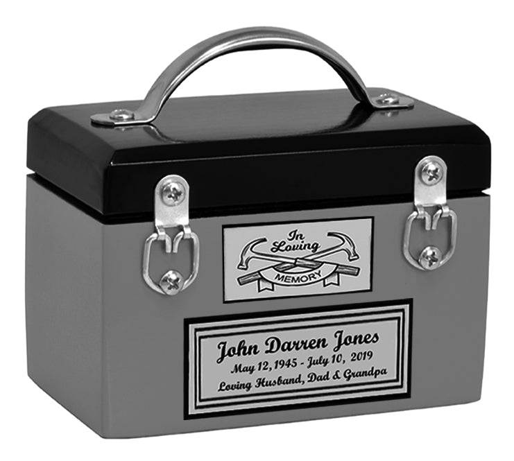 Toolbox Gray Keepsake Urn -  Free Crossed Wrenches or Hammers Plate 