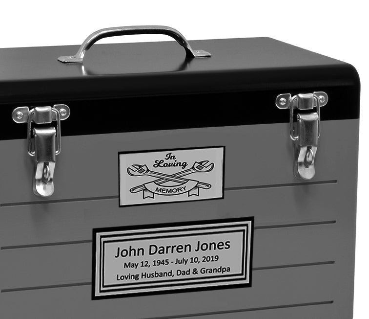 Toolbox Gray Adult Cremation Urn - Free Crossed Wrenches or Hammers Plate
