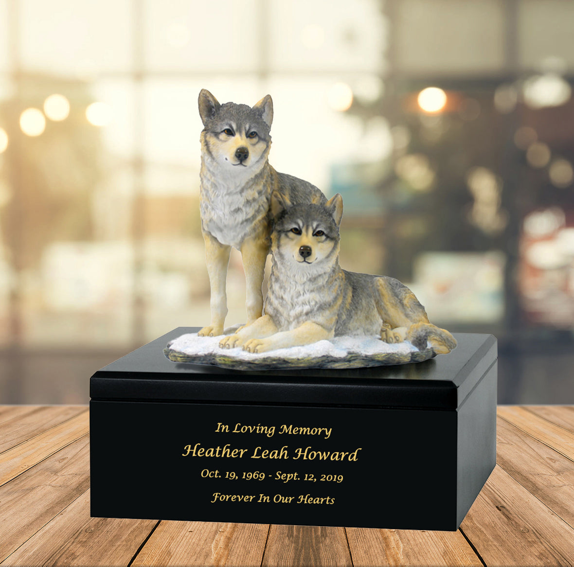 Gray Wolves Sovereign Animal™ Art & Wood Cremation Urn