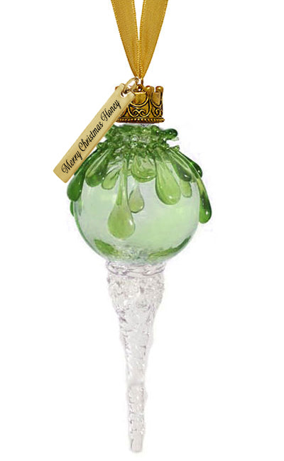 Green Snowball Icicle Ornament Keepsake - Love Charms® Option