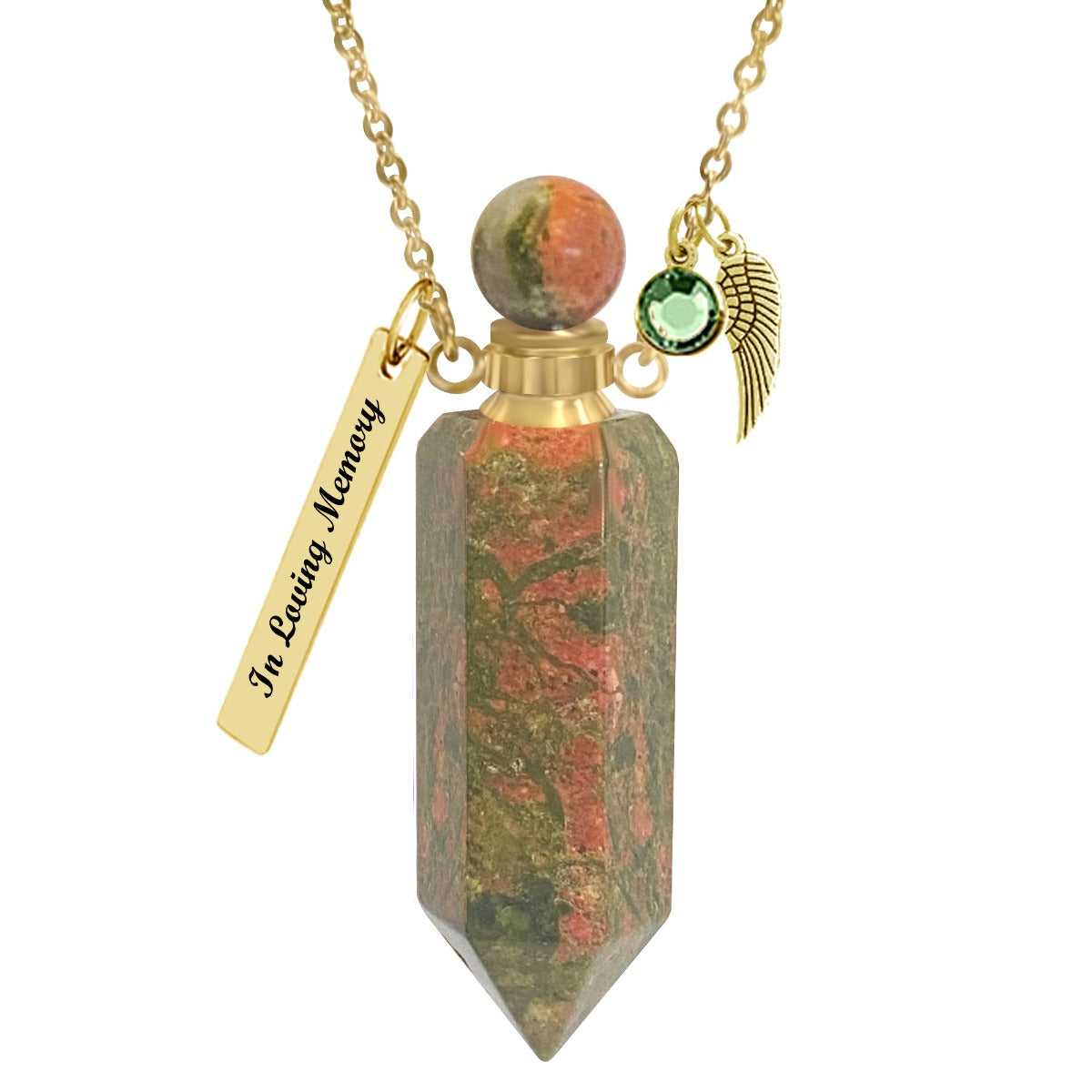 Unakite Gemstone Crystal Cremation Jewelry Ash Necklace Urn - Love Charms® Option