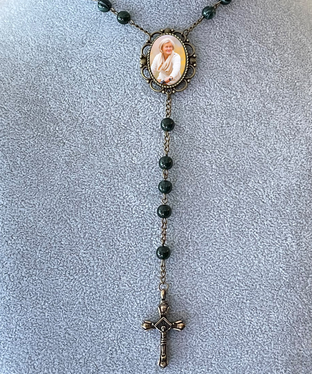 Antiqued Large Photo Rosary Necklace Urn