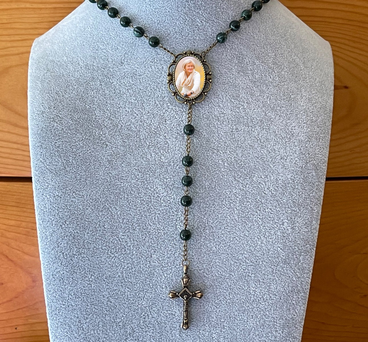 Antiqued Large Photo Rosary Necklace Urn