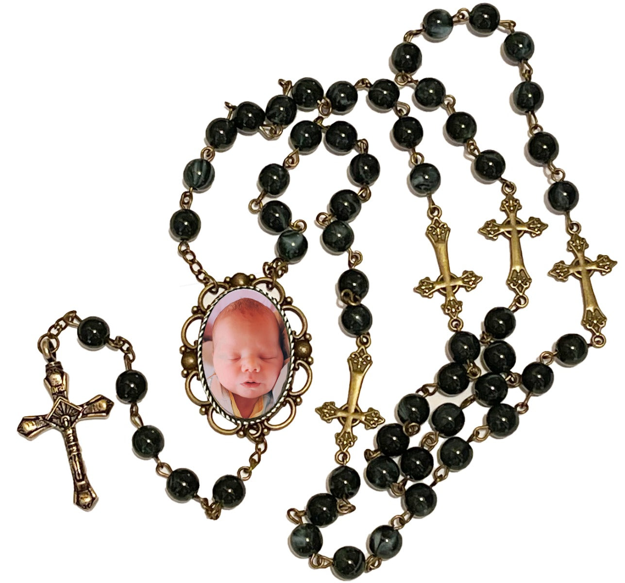 Antiqued Large Photo Rosary Necklace Urn