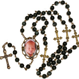 Antiqued Large Photo Rosary Necklace Urn