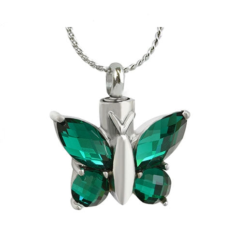 Butterfly Green Crystal Pendant Ash Urn - Love Charms Option
