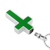 Green Stainless Cross Cremation Jewelry Urn - Love Charms Option