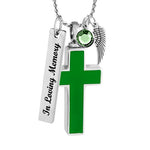 Green Stainless Cross Cremation Jewelry Urn - Love Charms Option