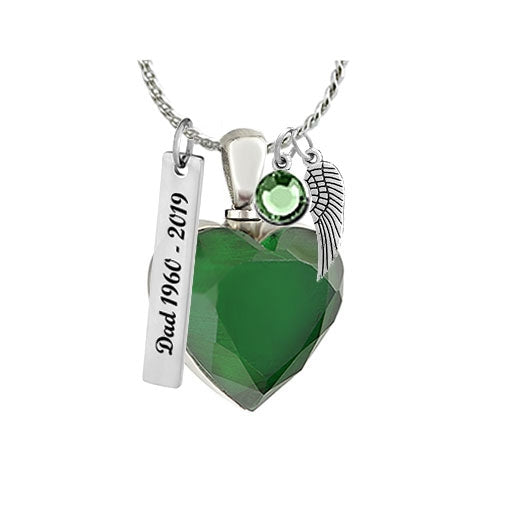 Emerald Heart Precious Stainless Ash Urn - Love Charms Option