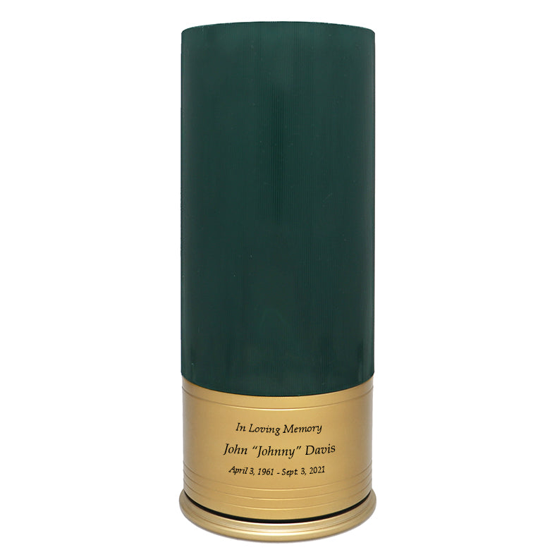 Green Shotgun Shell Medium Urn - Holds Half of an Adult's Ashes - Engraving Option