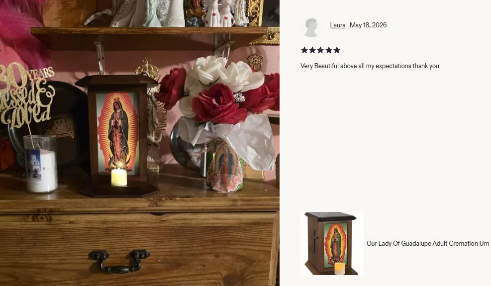 Our Lady Of Guadalupe Adult Cremation Urn - Candle Included