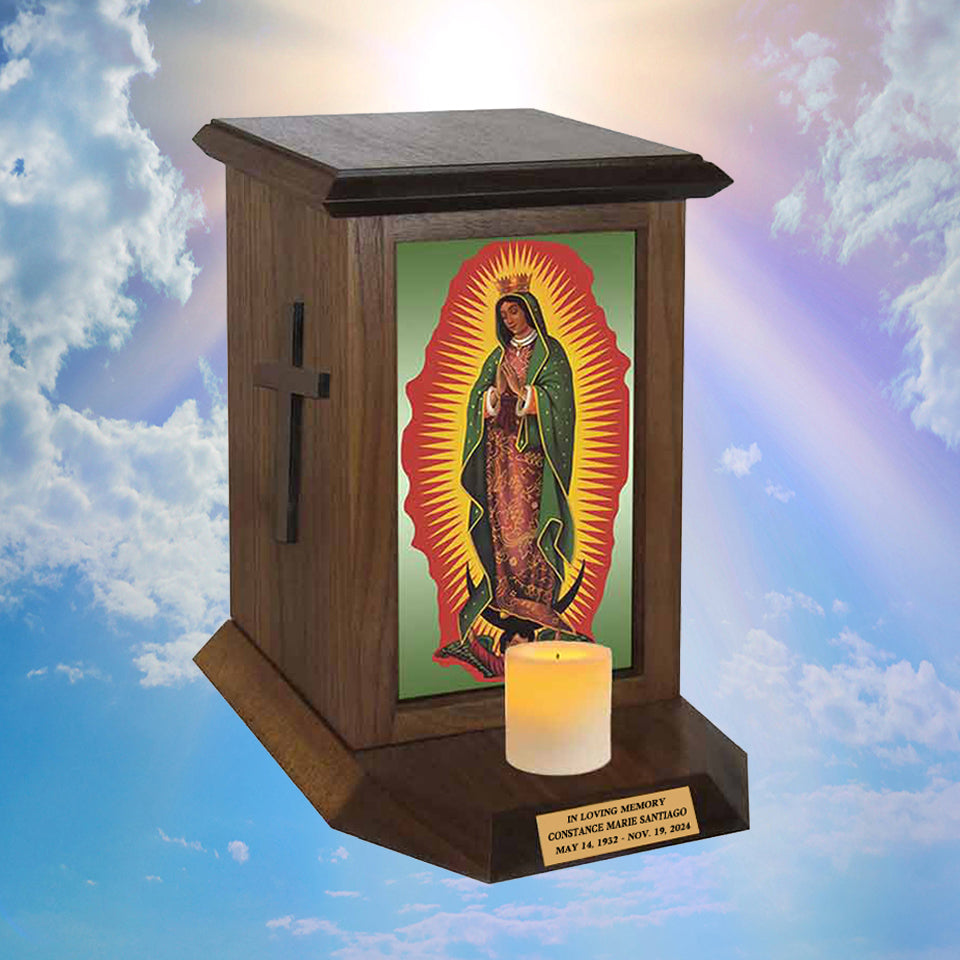 Our Lady Of Guadalupe Adult Cremation Urn - Candle Included