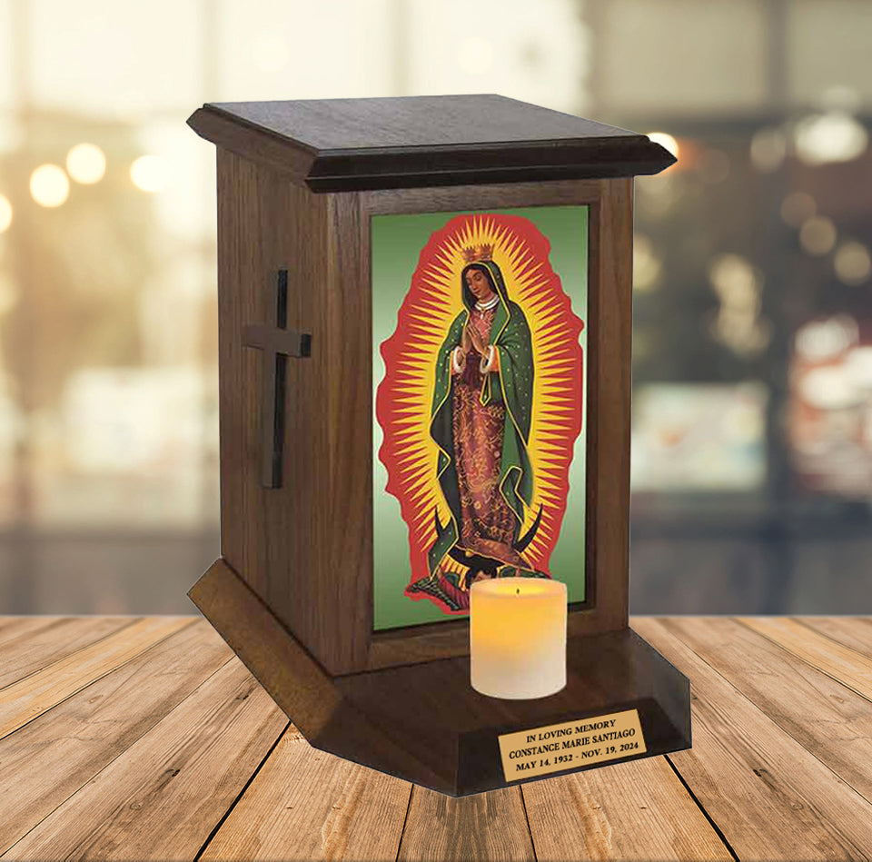 Our Lady Of Guadalupe Adult Cremation Urn - Candle Included