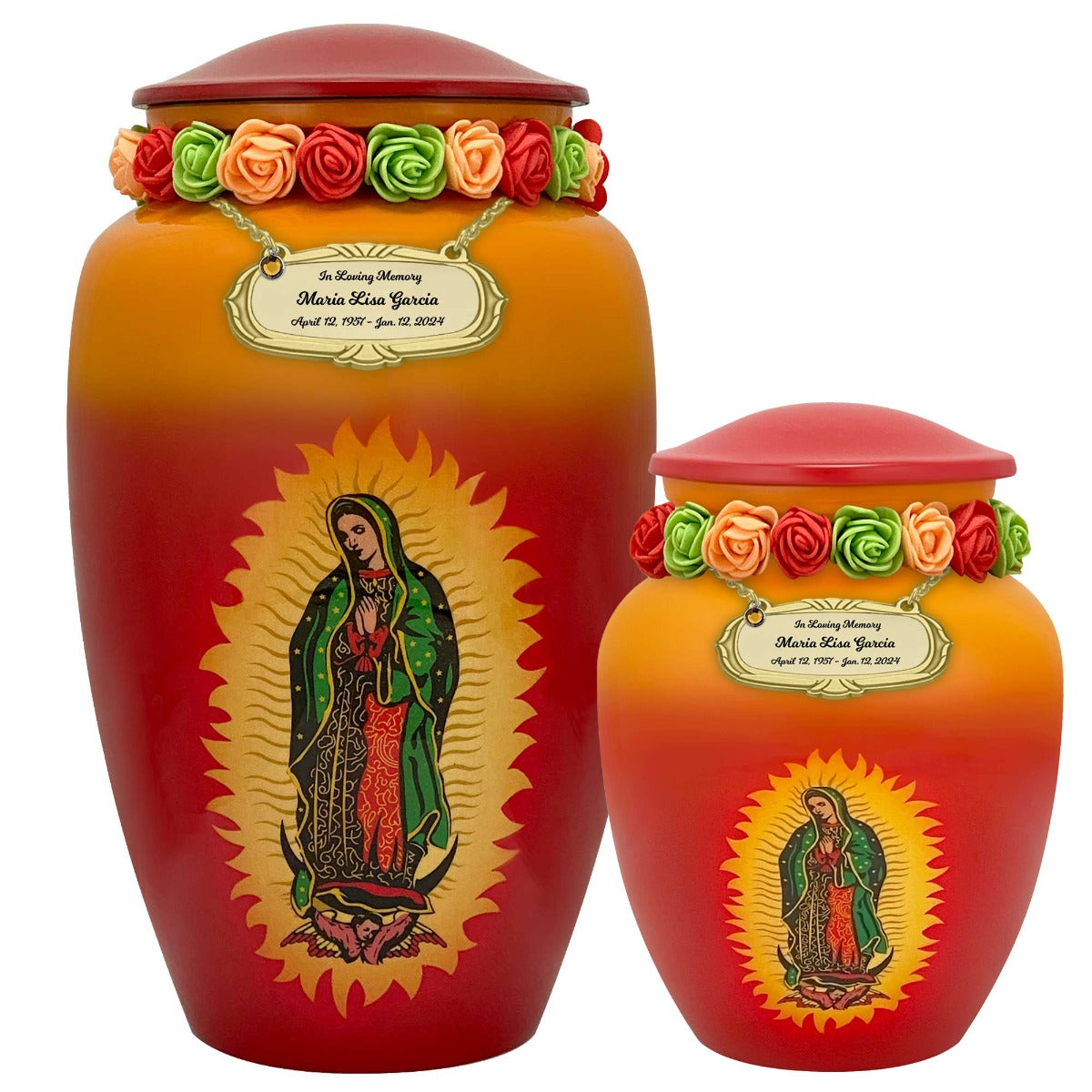 Guadalupe Medium or Adult Cremation Urn - Tribute Wreath™ - Pro Personalization - Burial Vault Option