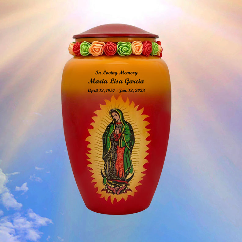 Guadalupe Medium or Adult Cremation Urn - Tribute Wreath™ - Pro Personalization - Burial Vault Option