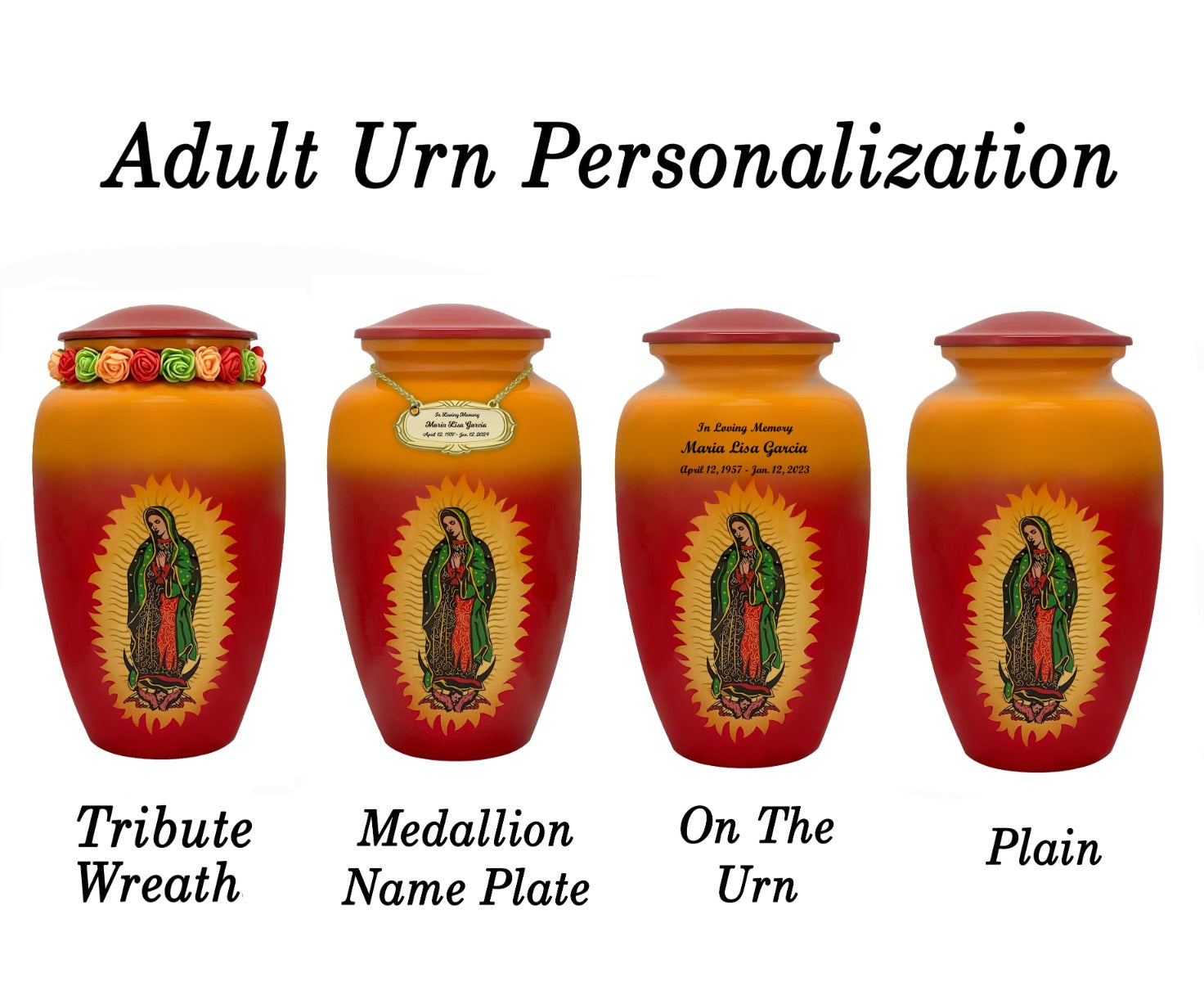 Free Cremation Adult Urn - Shipping Fee Required - Choose Engraving - Burial Vault - Tribute Wreath™ Option