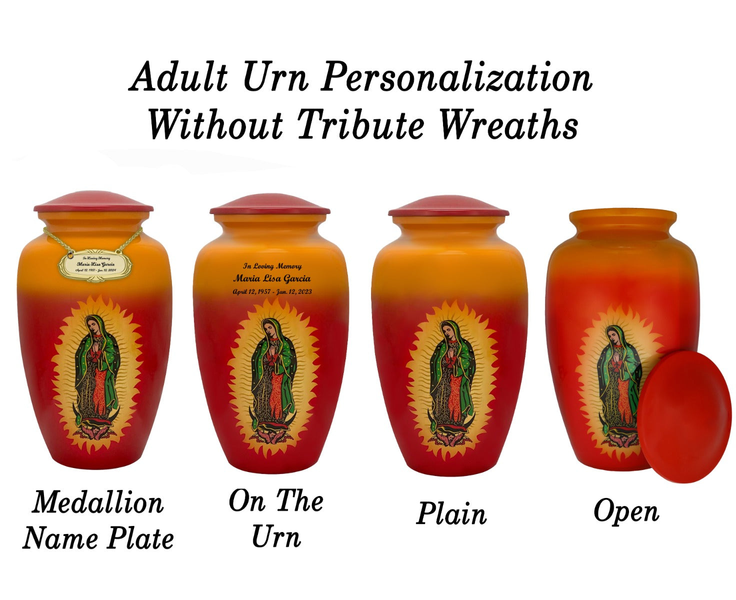 Guadalupe Medium or Adult Cremation Urn - Tribute Wreath™ - Pro Personalization - Burial Vault Option