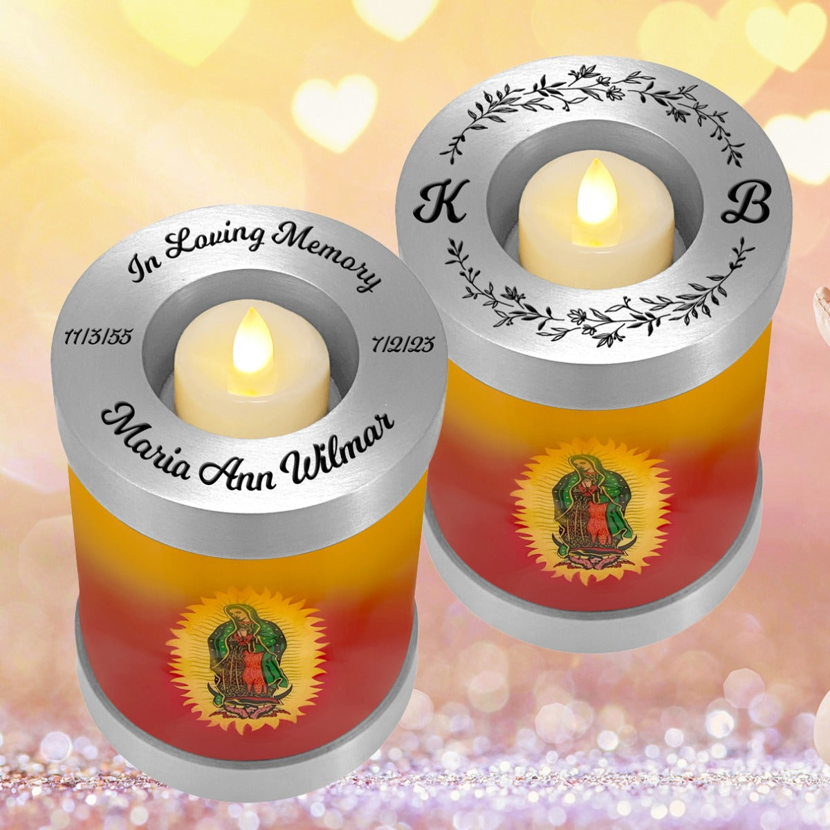 Guadalupe Candle Cremation Urn - Engraving Available - LED Candle Included