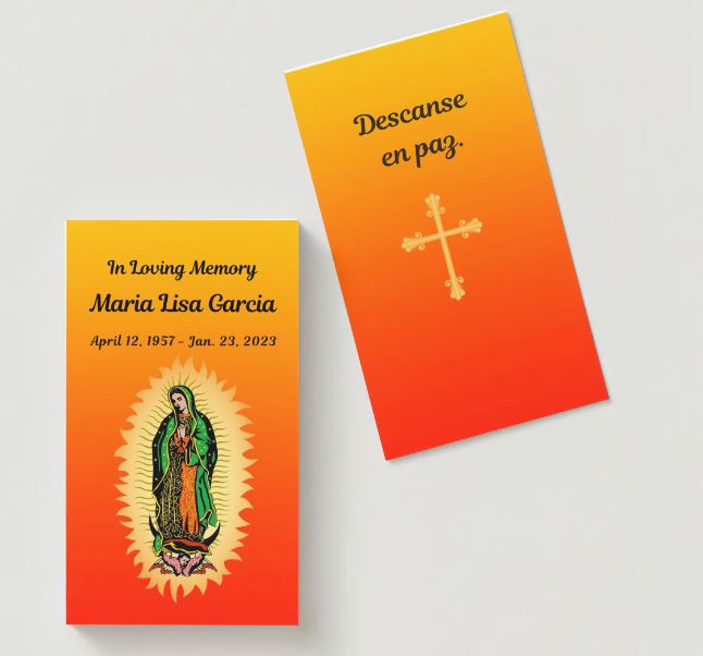 Guadalupe Memorial Cards - Funeral  Cards - Celebration of Life Cards