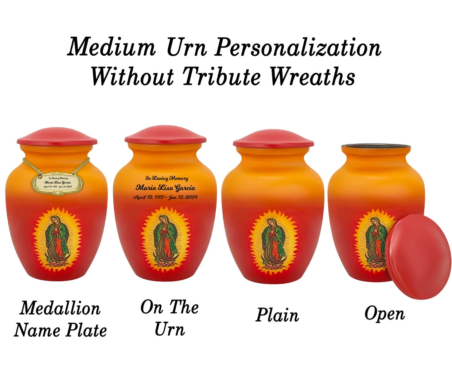 Guadalupe Medium or Adult Cremation Urn - Tribute Wreath™ - Pro Personalization - Burial Vault Option