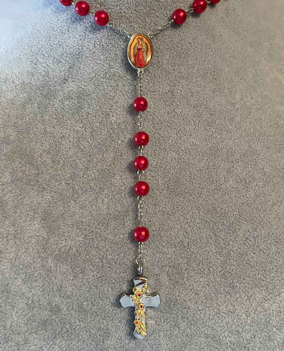 Our Lady of Guadalupe Rosary Necklace Urn