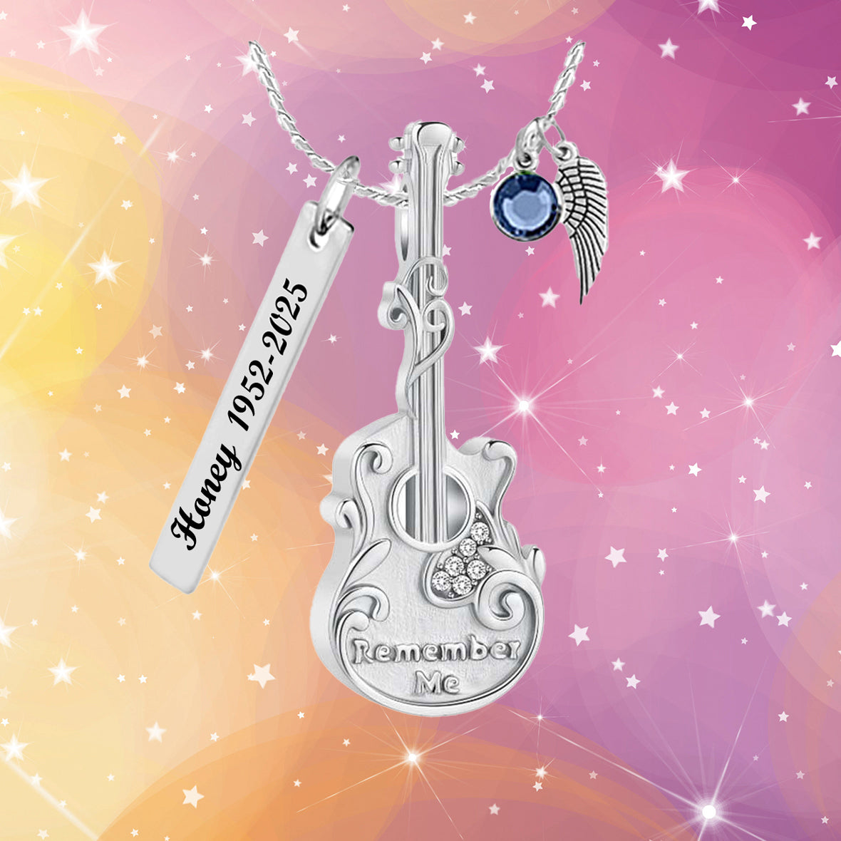 Remember Me Guitar Cremation Jewelry Pendant Urn - Love Charms® Options